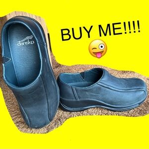 Dansko Black Leather Slip-On Clogs